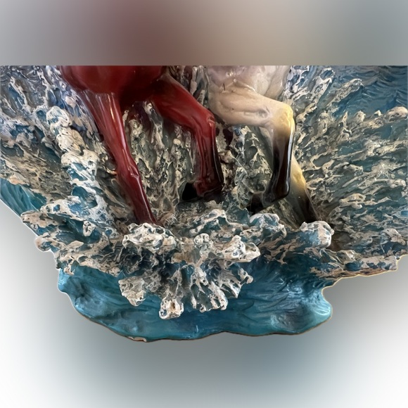 HORSE FIGURINE SCULPTURE vintage statue decor collectible resin plate stand / 3D - Picture 7 of 17